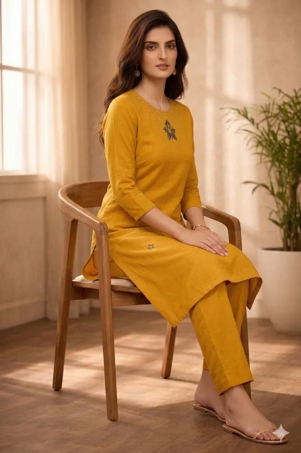 Yellow_Cotton_Kurti_Set_For_Women_And_Girls