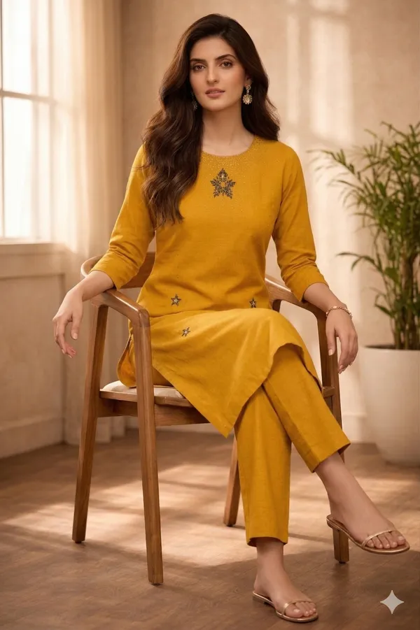 Yellow_Cotton_Kurti_Set_For_Women_And_Girls