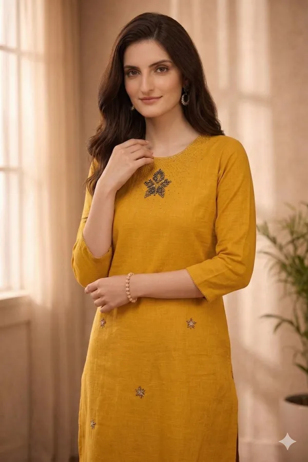 Yellow_Cotton_Kurti_Set_For_Women_And_Girls