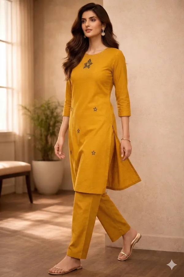 Yellow_Cotton_Kurti_Set_For_Women_And_Girls