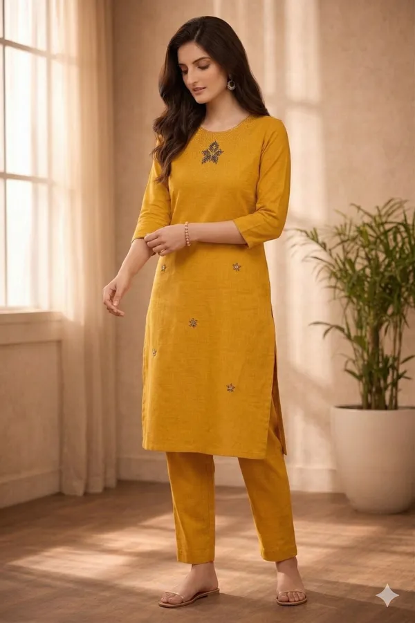 Yellow_Cotton_Kurti_Set_For_Women_And_Girls