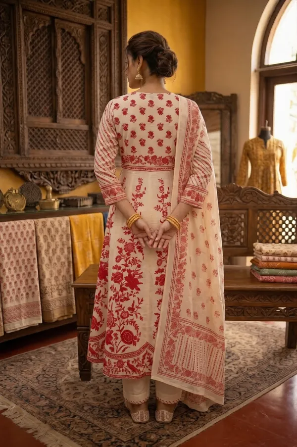 Off_White_And_Red_Cotton_Anarkali_Set_For_Women_And_Girls