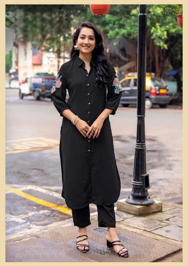 Black_Embroidered_Sleeve_Co-Ord_Set_For_Girls_&_Women
