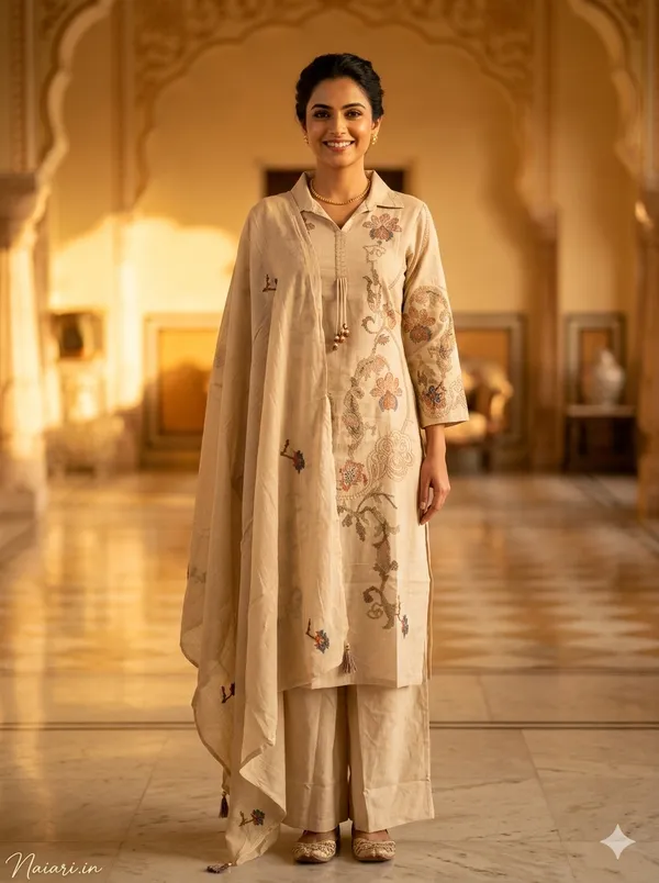 Off_White_Khadi_Cotton_Kurti_Set_With_Dupatta_For_Women_And_Girls