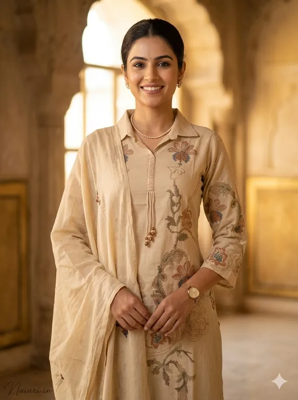 Off_White_Khadi_Cotton_Kurti_Set_With_Dupatta_For_Women_And_Girls