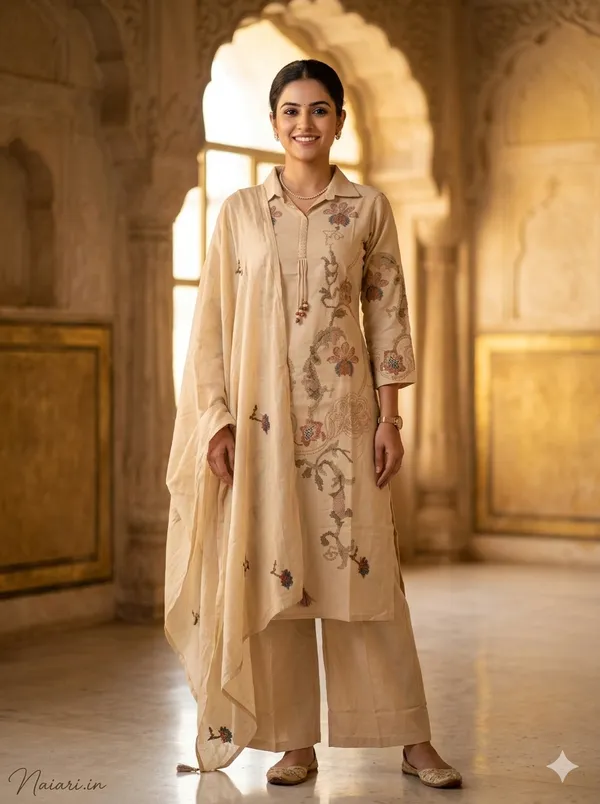 Off_White_Khadi_Cotton_Kurti_Set_With_Dupatta_For_Women_And_Girls