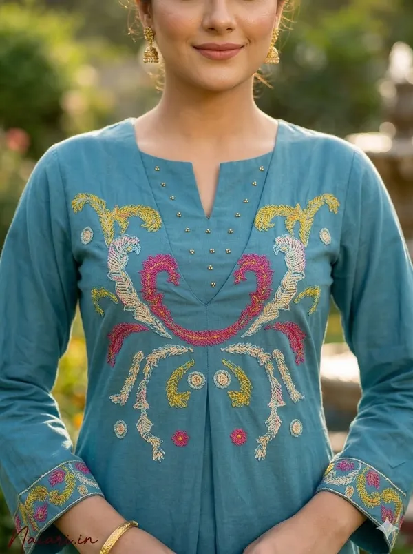 Powder_Blue_Cotton_Co-Ord_Set_For_Women_And_Girls