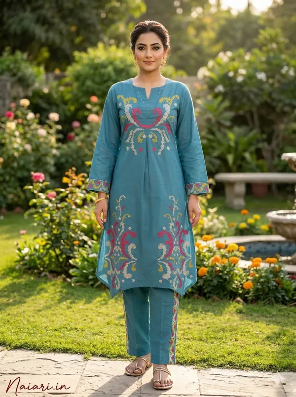 Powder_Blue_Cotton_Co-Ord_Set_For_Women_And_Girls