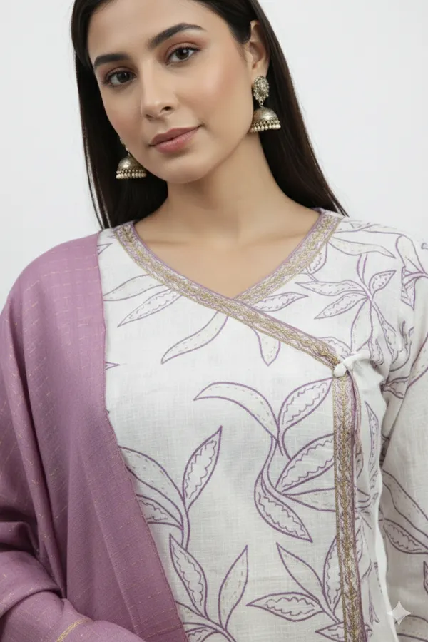 White_And_Lilac_Cotton_Angarakha_Style_For_Women_And_Girls