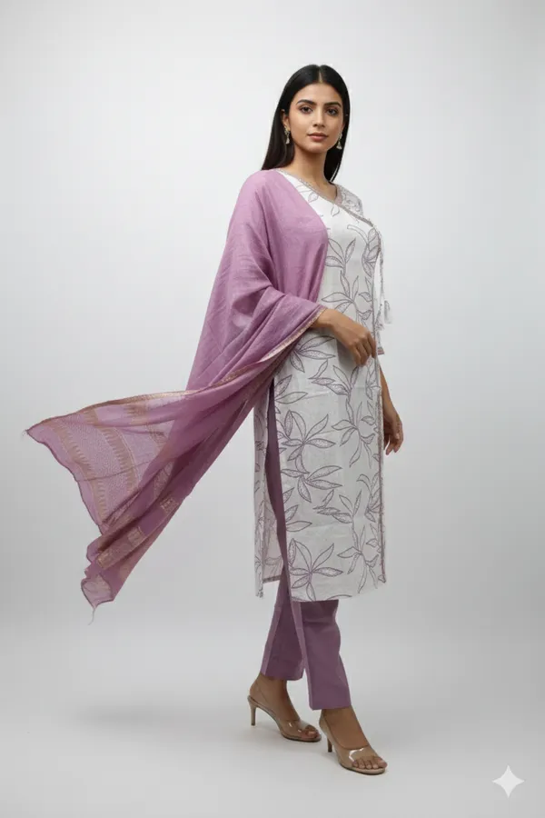 White_And_Lilac_Cotton_Angarakha_Style_For_Women_And_Girls