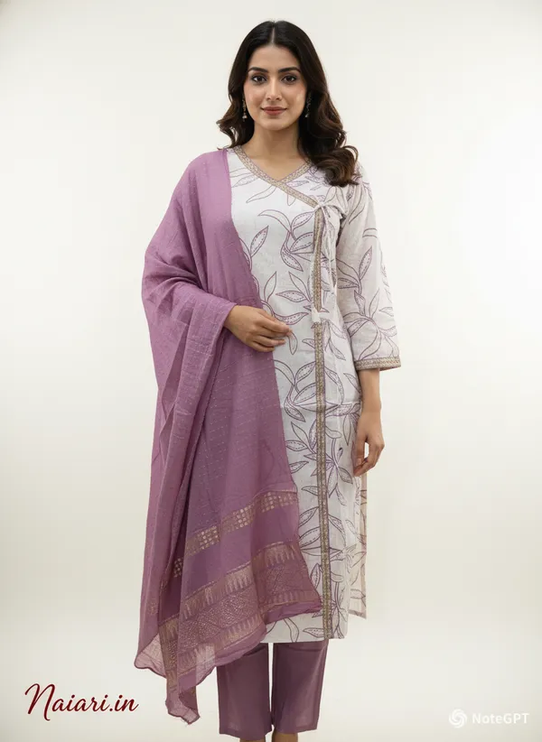 White_And_Lilac_Cotton_Angarakha_Style_For_Women_And_Girls