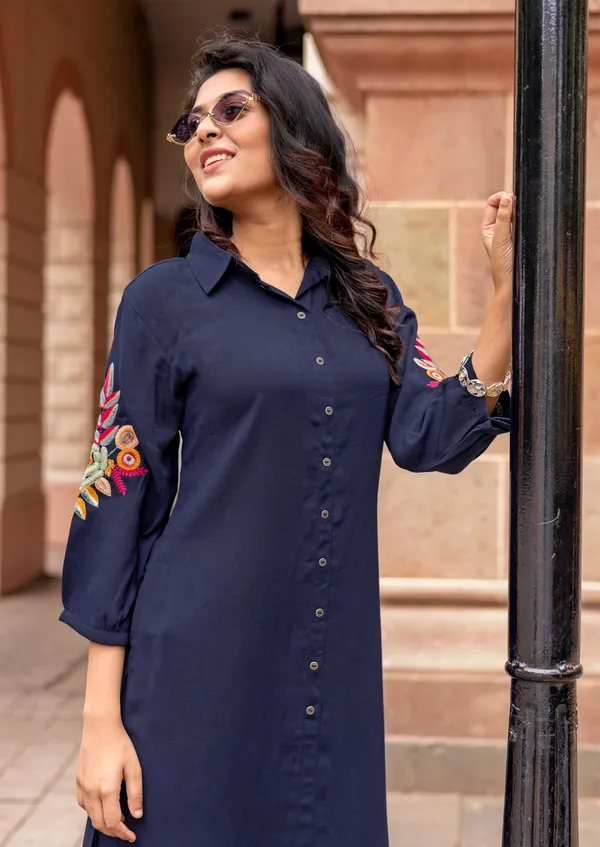 Navy_Blue_Embroidered_Sleeve_Co-Ord_Set_For_Girls_&_Women