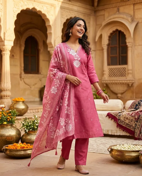 Blush_Pink_Cotton-Blend_Kurta_Pant_Set_with_Sheer_Dupatta
