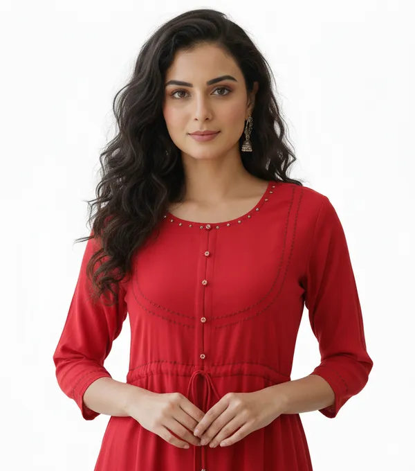 Red_Cotton_Kurti_For_Women_And_Girls