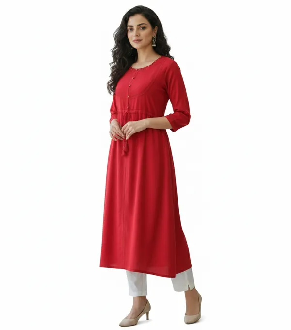 Red_Cotton_Kurti_For_Women_And_Girls