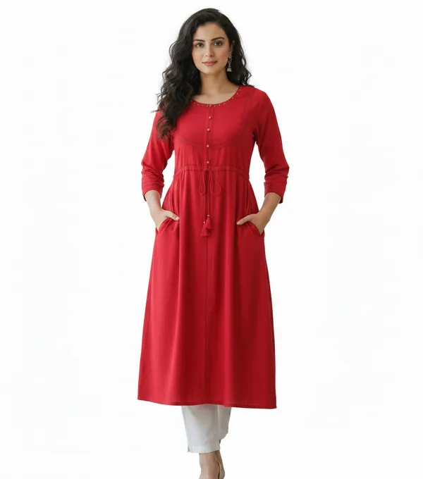 Red_Cotton_Kurti_For_Women_And_Girls