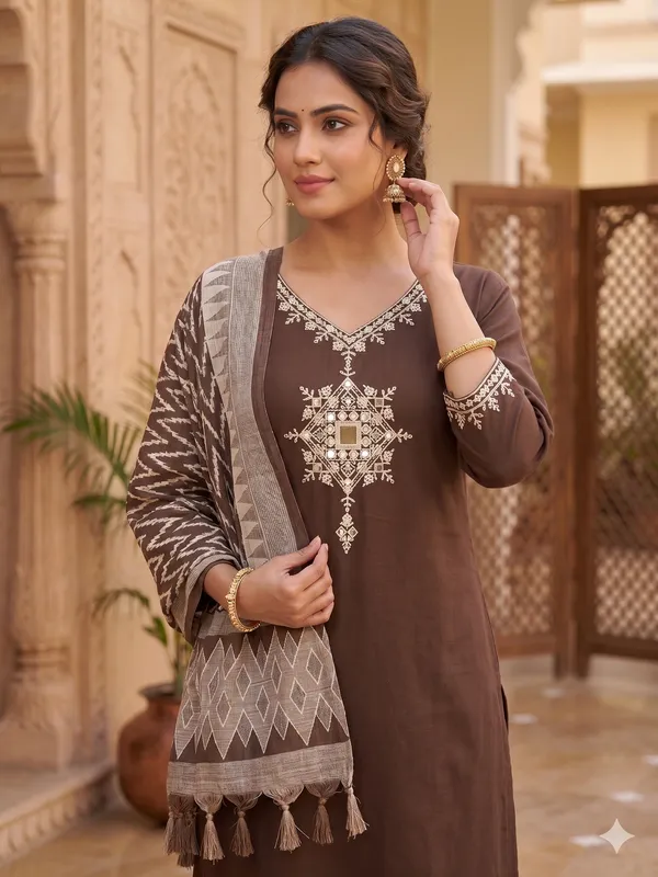 Chocalate_Brown_Embroidered_Sharara_Set_with_Dupatta_for_Women_&_Girls
