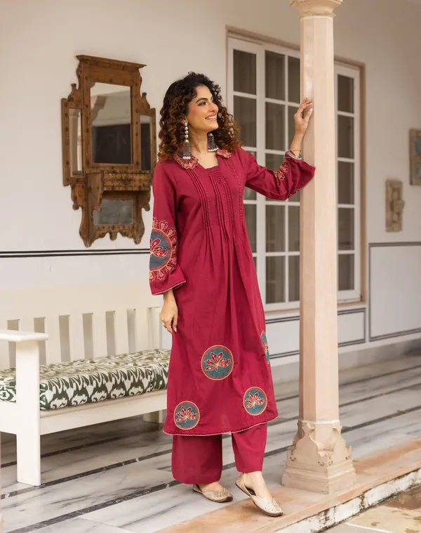 Maroon_Embroidered_Kurta_Set_/_Co-Ord_Set