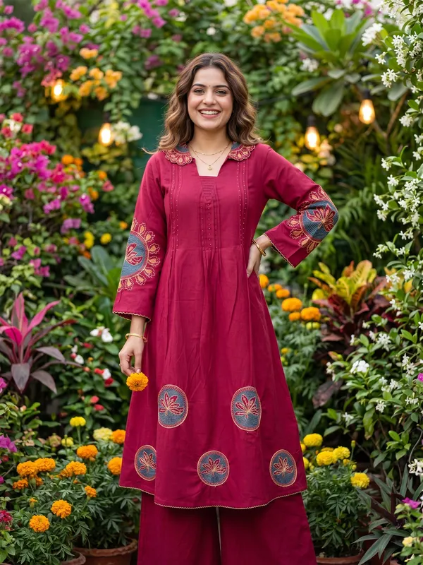 Maroon_Embroidered_Kurta_Set_/_Co-Ord_Set
