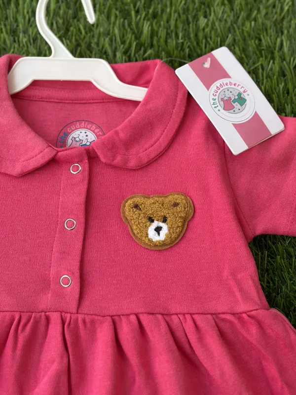 Pink_Bamboo_Cotton_Frock_With_Teddy_Style_Collar