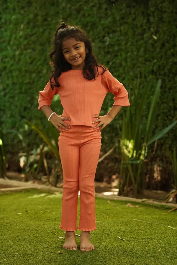 Orange_Ribbed_Cotton_Top_And_Pant_Co_Ord_Set