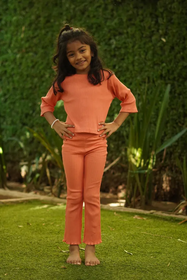 Orange_Ribbed_Cotton_Top_And_Pant_Co_Ord_Set