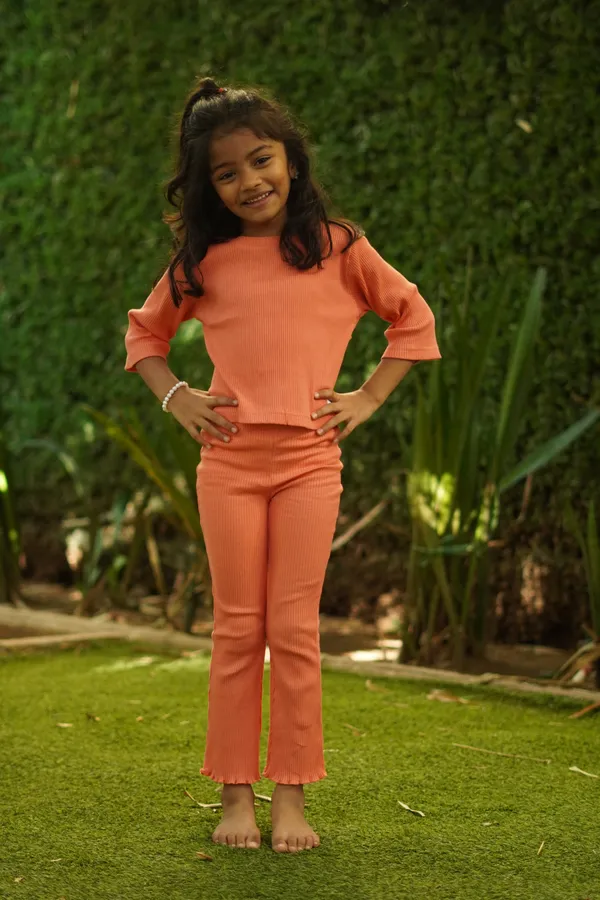 Orange_Ribbed_Cotton_Top_And_Pant_Co_Ord_Set