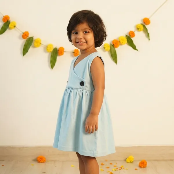 Yellow_Bamboo_Cotton_Frock_With_Teddy_Style_Collar_And_Light_Blue_Sleeveless_Frock_With_Front_Button_Detailing_|_Pack_Of_2