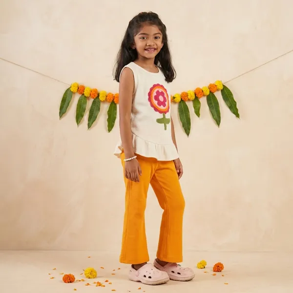 Yellow_Waffle_And_Ribbed_Cotton_Sleeveless_Top_And_Pant_Co_Ord_Set