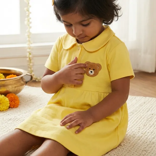 Yellow_Bamboo_Cotton_Frock_With_Teddy_Style_Collar_And_Light_Blue_Sleeveless_Frock_With_Front_Button_Detailing_|_Pack_Of_2