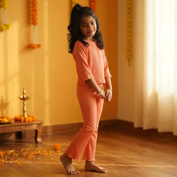 Orange_Ribbed_Cotton_Top_And_Pant_Co_Ord_Set