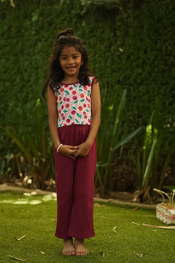 Maroon_Ribbed_Cotton_Sleeveless_Top_And_Pant_Co_Ord_Set