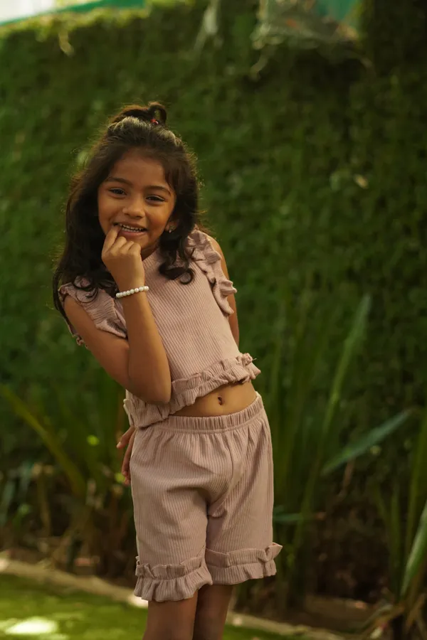 Light_Brown_Ribbed_Cotton_Doriya_Top_And_Shorts_Co_Ord_Set