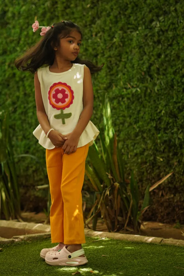 Yellow_Waffle_And_Ribbed_Cotton_Sleeveless_Top_And_Pant_Co_Ord_Set