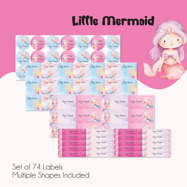 Mixed_Waterproof_Labels_For_Kids_Little_Mermaid