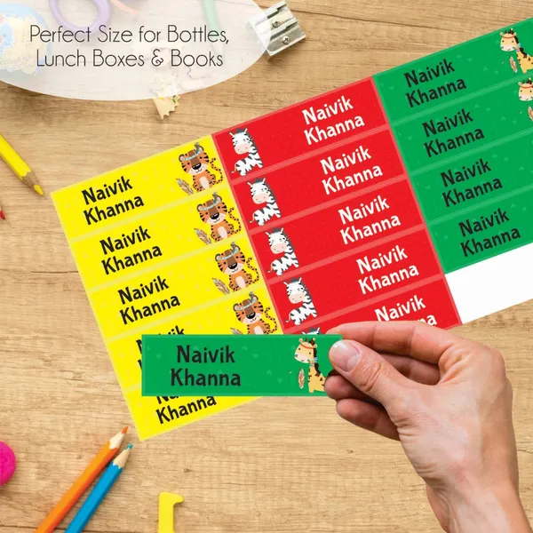 Zooplay_India_Waterproof_Name_Stickers,_Pack_of_90_Personalized_Stickers_for_School,_Bottles,_Lunchboxes_&_Stationery_�_Durable,_Peel_&_Stick,_Dishwasher_Safe_Tags_(Bright_&_Wild)