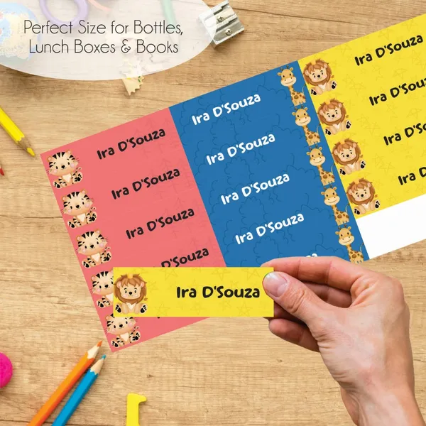 Zooplay_India_Waterproof_Name_Stickers,_Pack_of_90_Personalized_Stickers_for_School,_Bottles,_Lunchboxes_&_Stationery_�_Durable,_Peel_&_Stick,_Dishwasher_Safe_Tags_(Mini_Zoo)