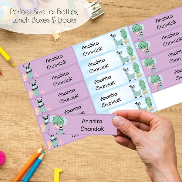 Zooplay_India_Waterproof_Name_Stickers,_Pack_of_90_Personalized_Stickers_for_School,_Bottles,_Lunchboxes_&_Stationery_�_Durable,_Peel_&_Stick,_Dishwasher_Safe_Tags_(Llama_Love)