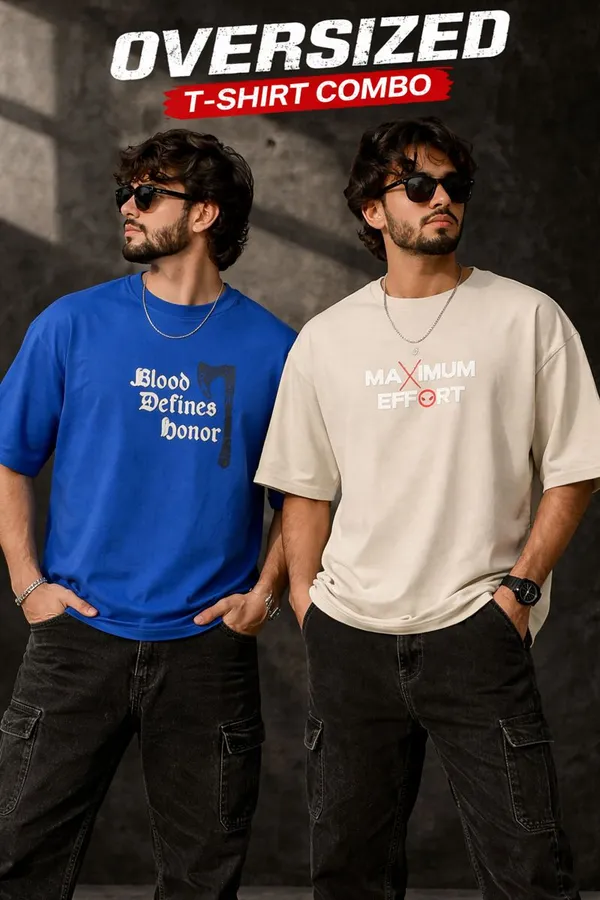 Blood_Defines_Honor_Soul_Reaper_Gothic_Print_Oversized_Blue_And_Maximum_Effort_Deadpool_Graphic_Print_Oversized_T-Shirt_Pack_Of_2