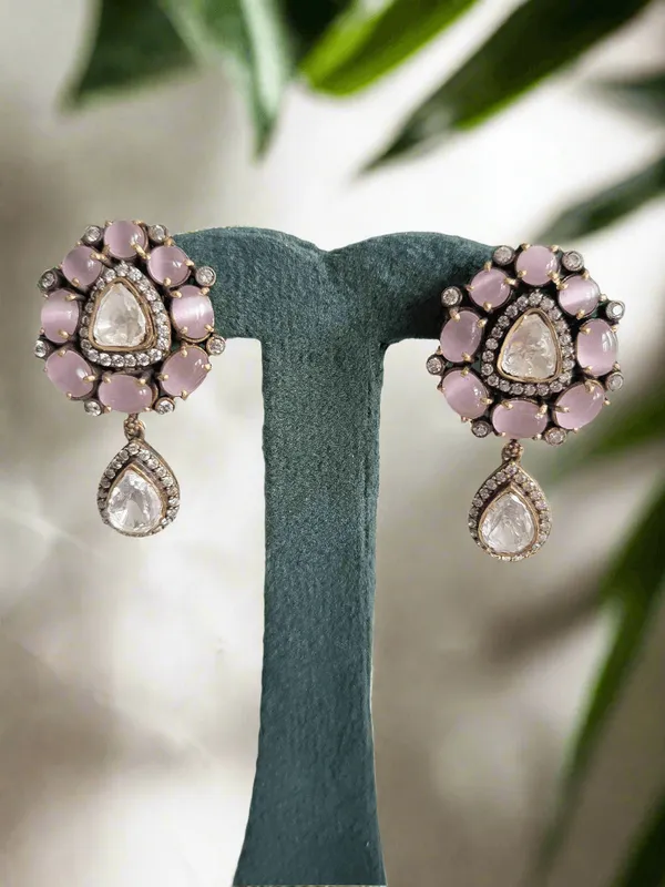 Blush_Pink_Stone_And_Polki_Accent_Drop_Earrings