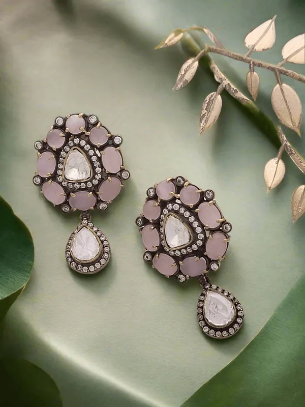 Blush_Pink_Stone_And_Polki_Accent_Drop_Earrings