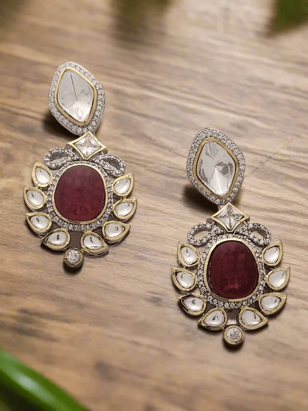 Antique_Gold_Plated_With_Red_Crystal_Studded_Drop_Earrings