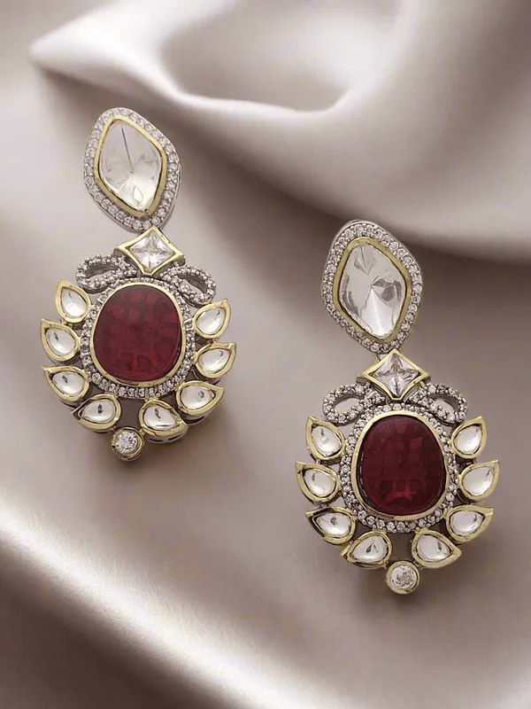 Antique_Gold_Plated_With_Red_Crystal_Studded_Drop_Earrings