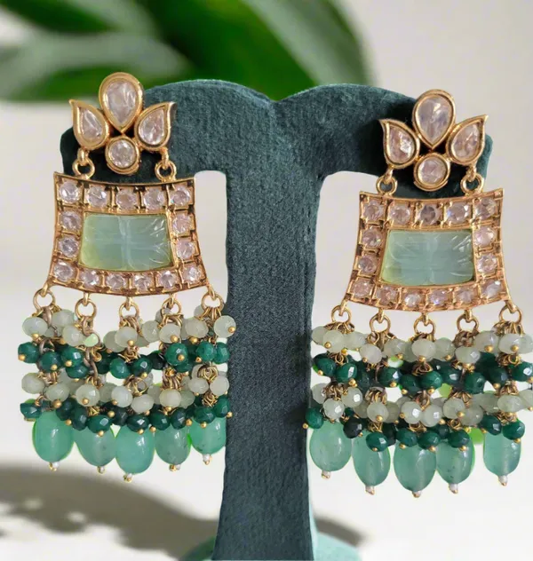Antique_Gold_Plated_With_Green_Crystals_Beads_Dangler_Earrings