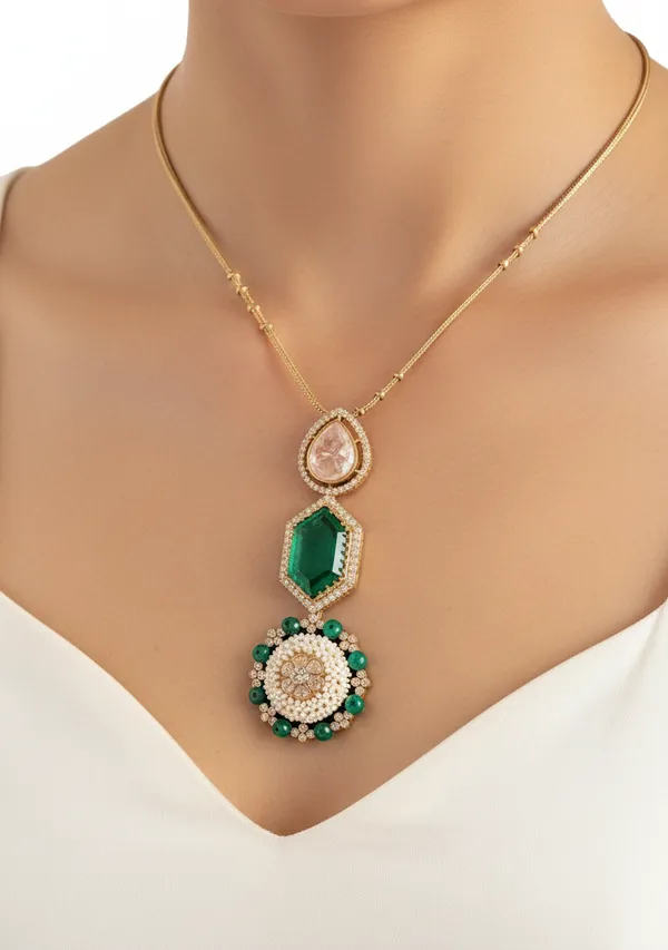 Elegant_Lariet_With_Pearls_Moissanite_Green_Crystal