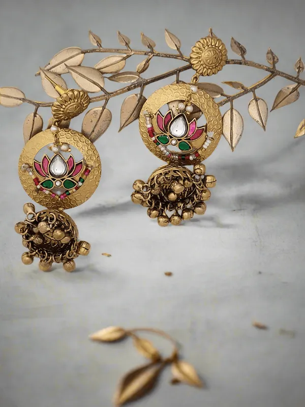 Antique_Gold_Plated_Contemporary_Set_With_Green_And_Red_Enamel