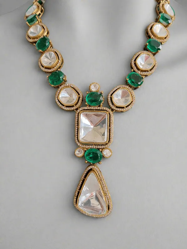 Gold_Plated_Royal_Moissanite_Green_Stone_Necklace_Set