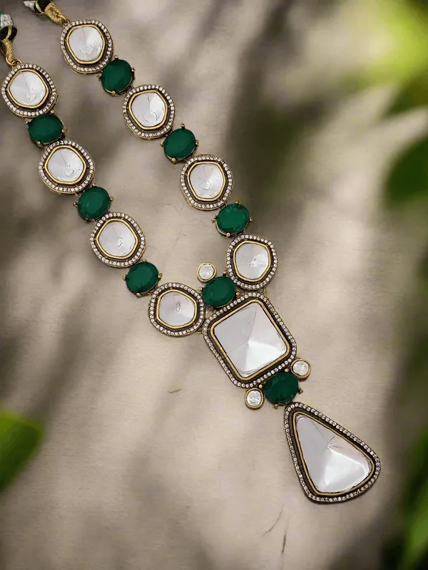 Gold_Plated_Royal_Moissanite_Green_Stone_Necklace_Set
