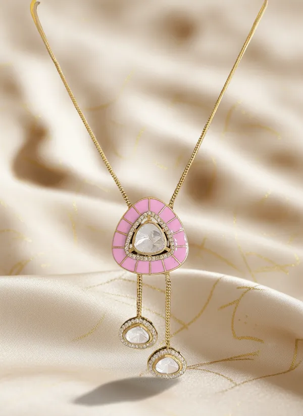 Pink_Enamel_Lariat_Necklace_Earring_Set