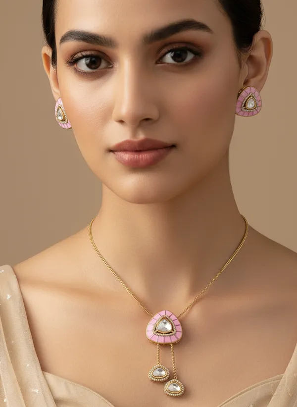 Pink_Enamel_Lariat_Necklace_Earring_Set